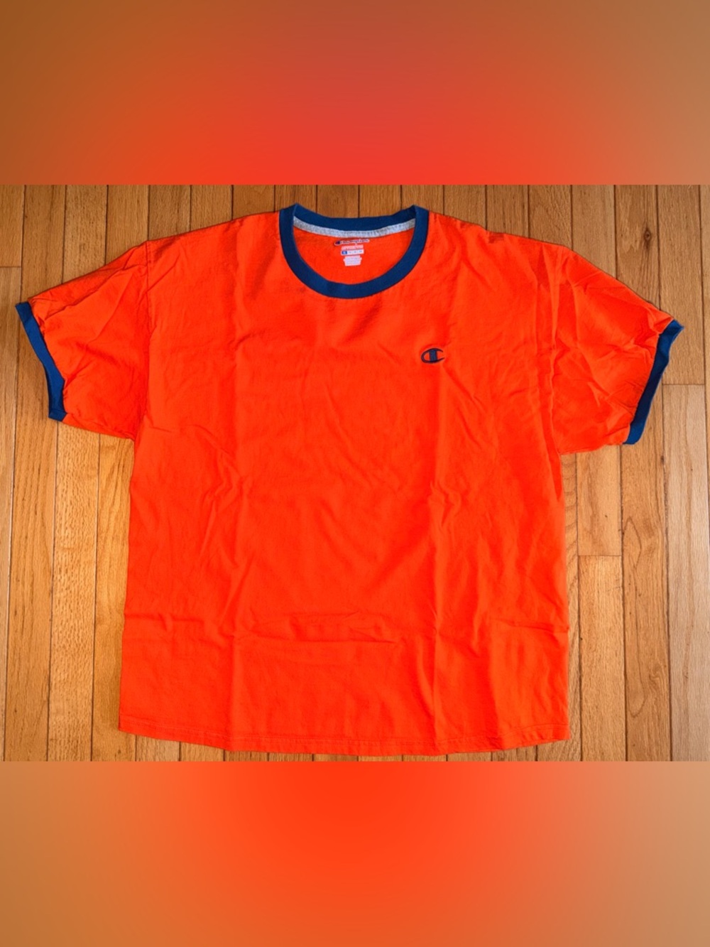 Men’s Champion orange blue tshirt size XL soft cotton summer casual